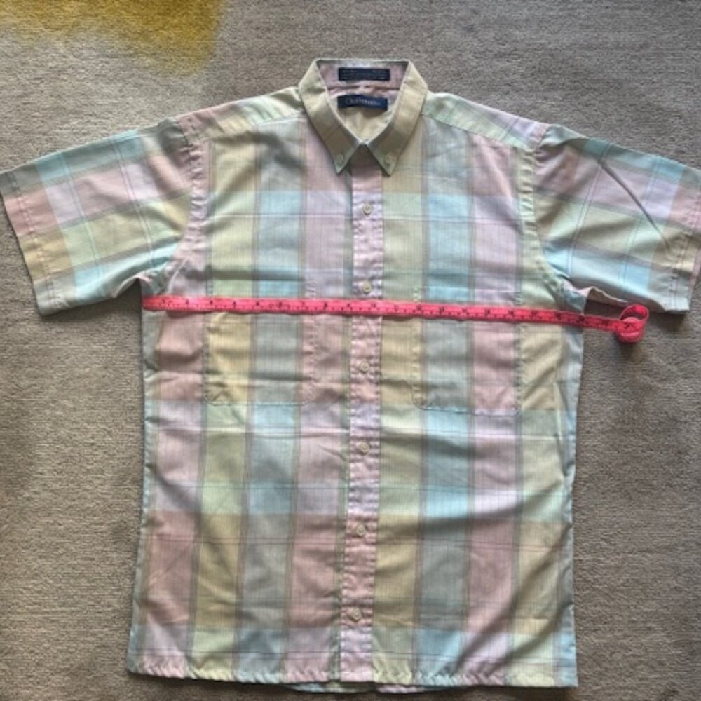Vintage 80's Generra Plaid Pastel Short Sleeve Shirt Button Down